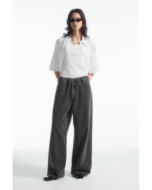 COS Gray Extra Wide-leg Drawstring Denim Trousers