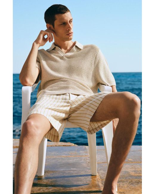 COS White Open-Knit Polo Shirt for men