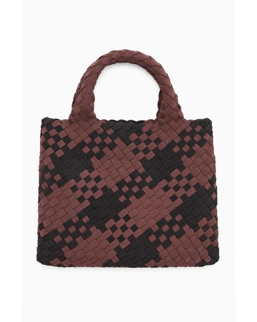COS Brown Mini Checked Woven Tote