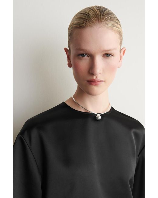 COS Black Oversized Satin T-Shirt