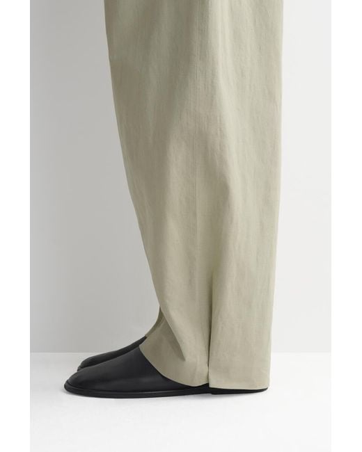 COS Green Cotton-Linen Relaxed-Fit Barrel-Leg Trousers for men