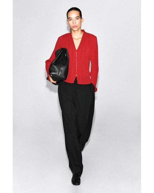 COS Red Pleated Jacquard Cardigan