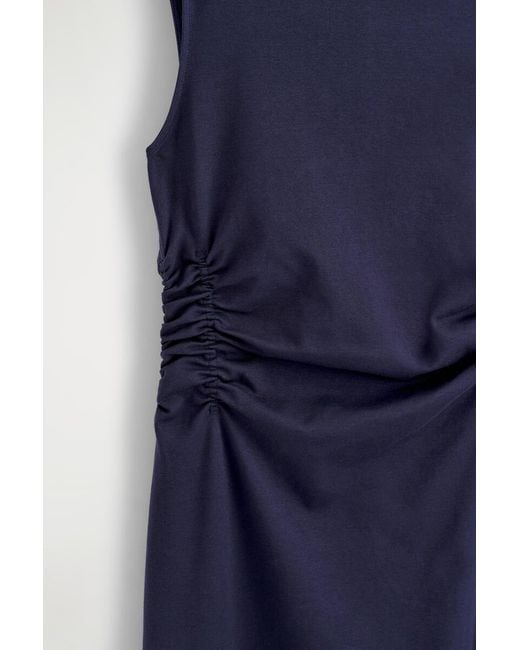 COS Blue Ruched-Waist Cotton-Jersey Midi Dress