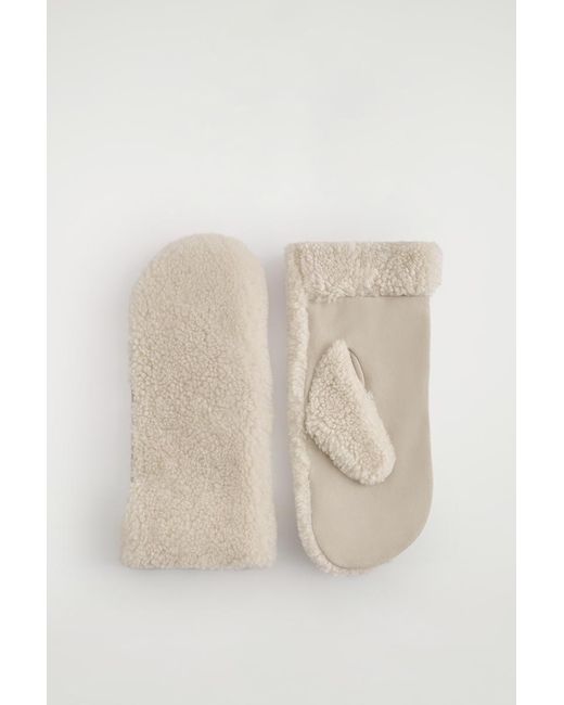 Cos Mittens COS Shearling Mittens in Natural | Lyst UK
