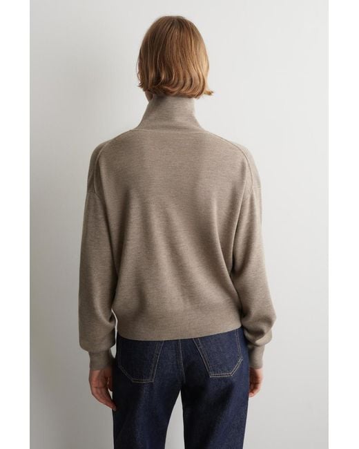 COS Natural Merino Wool Funnel-Neck Cardigan
