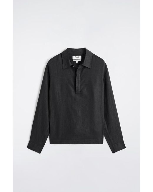 COS Black Linen Popover Shirt for men