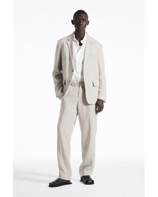COS White Straight-leg Elasticated Linen Pants for men