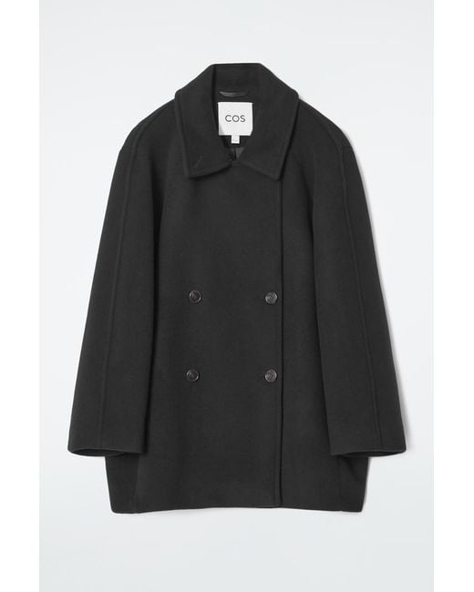COS Black Oversized Double-breasted Wool Pea Coat