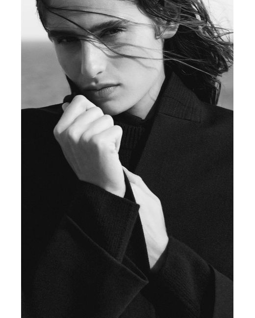 COS Black Collarless Wool-Twill Coat