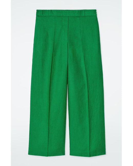 COS Green Straight-Leg Tailored Linen Trousers