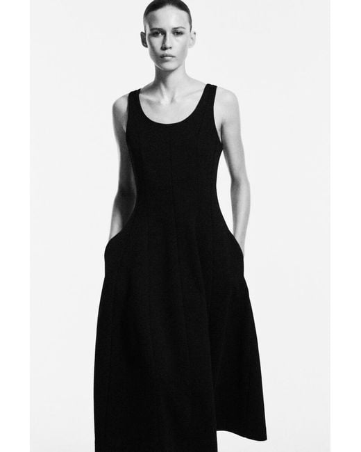 COS Black Sculpted Cotton Midi Dress