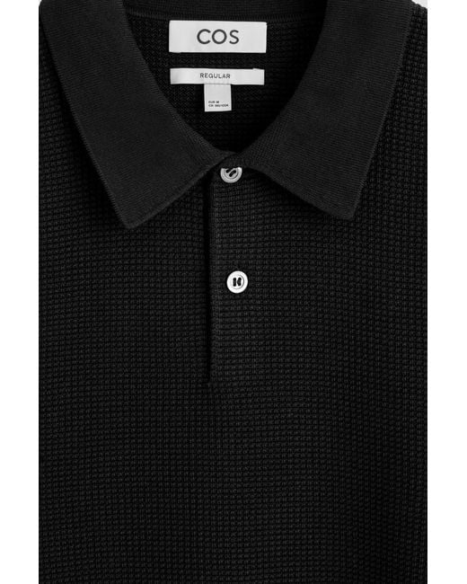 COS Black Waffle-Knit Cotton Polo Shirt for men