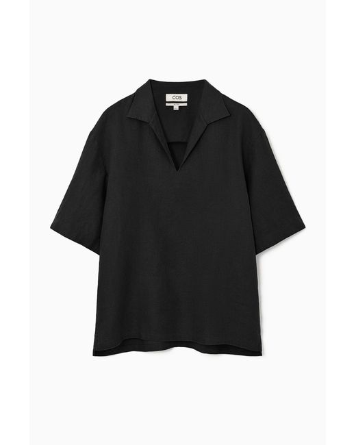 COS Black Linen Resort Shirt