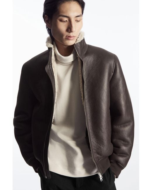 COS Brown Shearling Bomber Jacket for men