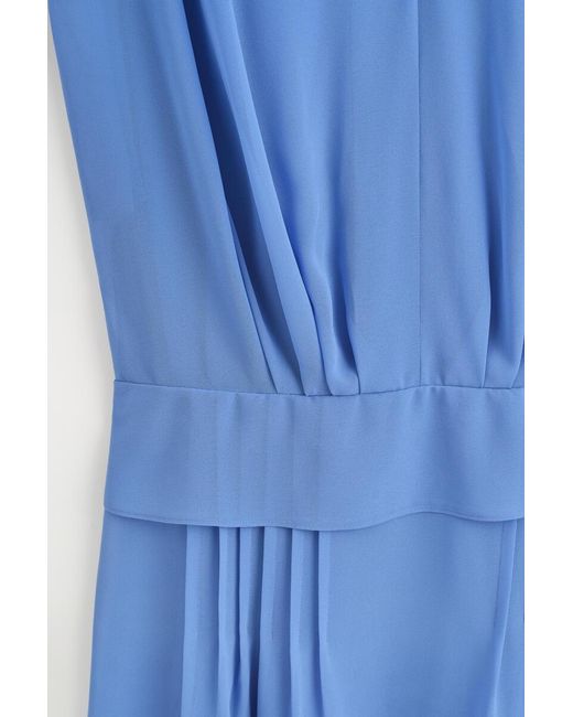 COS Blue Draped Pleated V-Neck Midi Dress