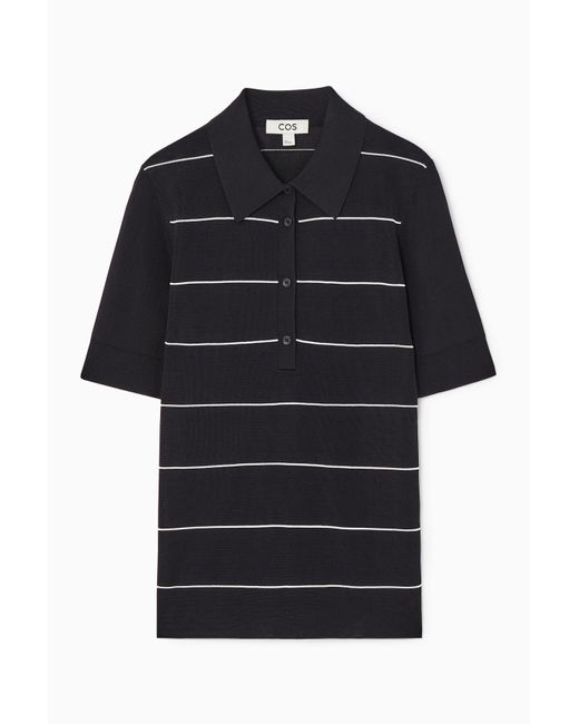 COS Black Striped Knitted Polo Shirt
