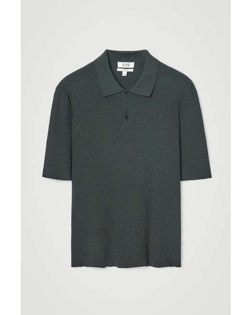COS Green Slim Ribbed-knit Polo Shirt for men