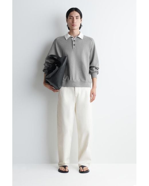 COS Gray Contrast-Collar Jersey Polo Shirt for men