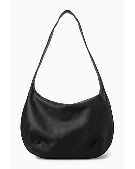 COS Curved Leather Shoulder Bag in Black | Lyst UK