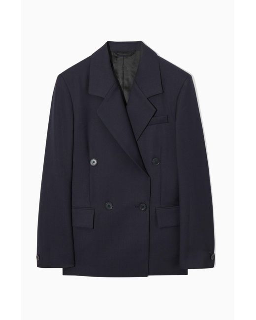 COS Blue Double-breasted Wool Blazer