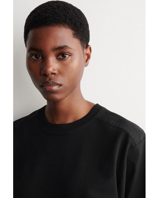 COS Black Poplin-Panelled Jersey T-Shirt