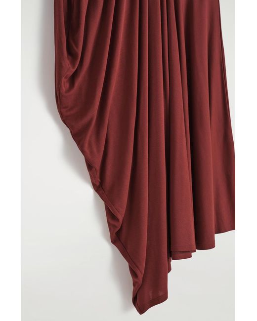 COS Red Asymmetric Draped Midi Skirt