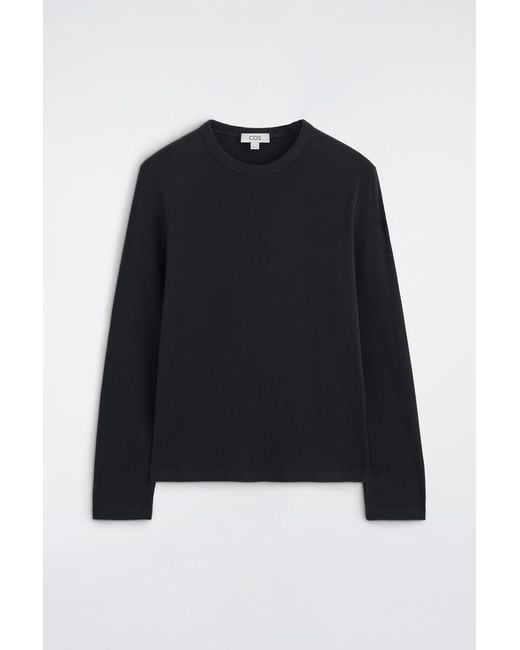 COS Black Slim Ribbed Cotton Long-Sleeved T-Shirt for men