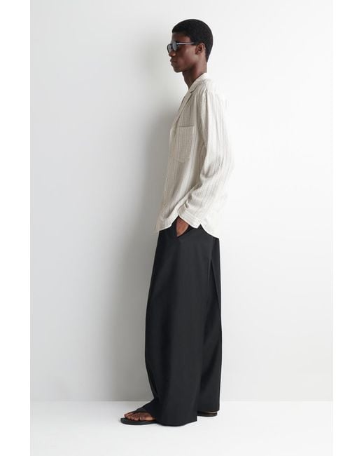 COS White Striped Textured Camp-Collar Shirt for men