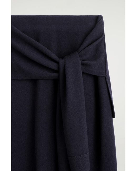 COS Blue Tie-Waist Merino Wool Midi Skirt