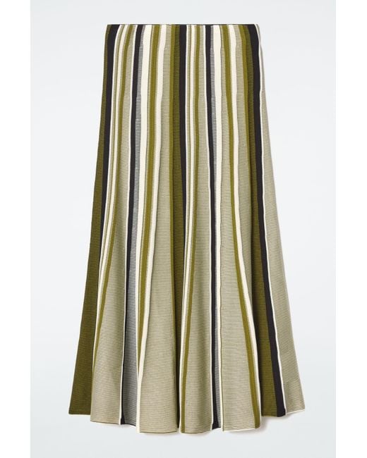 COS Green Striped Knitted Midi Skirt