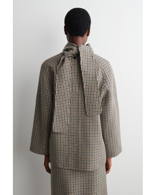 COS Gray Checked Double-Faced Wool Scarf Blouse