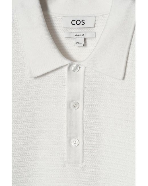 COS Natural Textured Knitted Cotton Polo Shirt for men