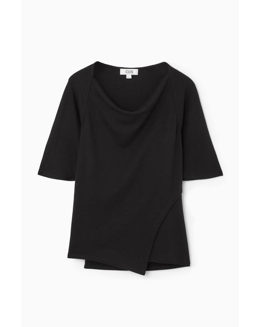 COS Black Asymmetric Cowl-neck T-shirt