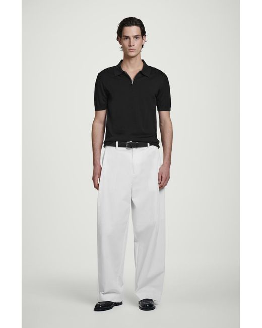 COS Black Slim Knitted Silk Zip-Up Polo Shirt for men