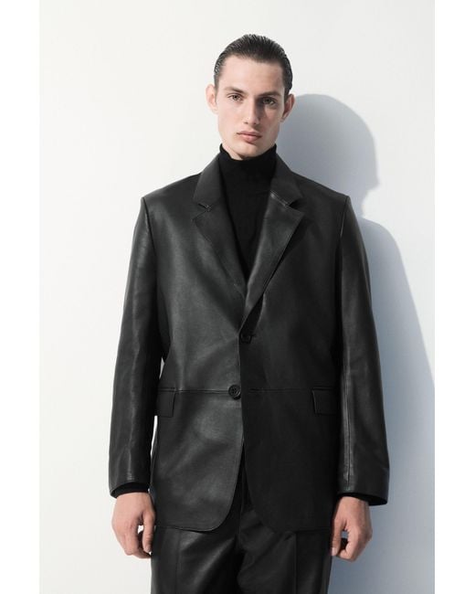 COS Black The Single-breasted Leather Blazer for men