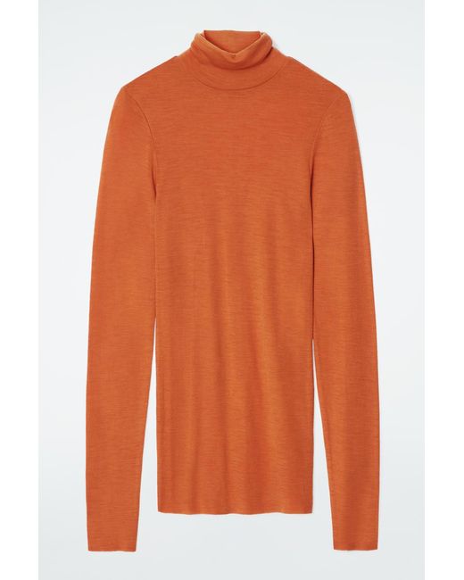 COS Orange Merino Wool Turtleneck Top