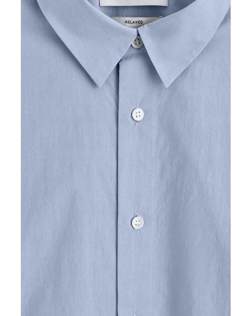 COS Blue Relaxed Cotton Short-Sleeved Shirt for men