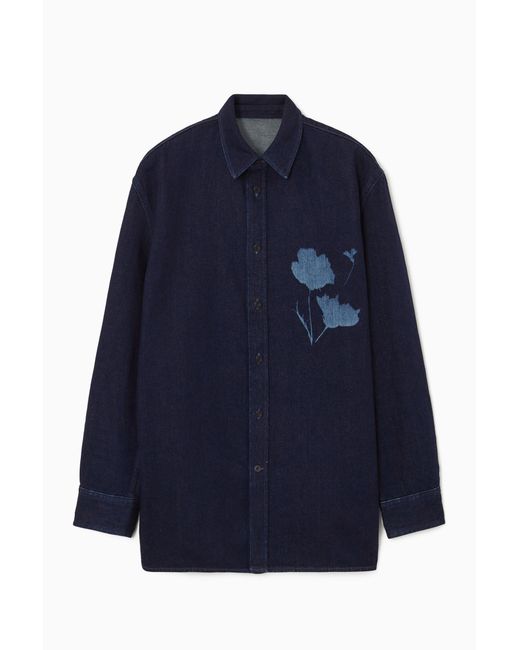 COS Blue Laser Floral-print Denim Shirt for men