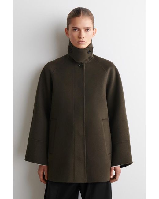 COS Brown Mock-Neck Double-Faced Wool Short Coat