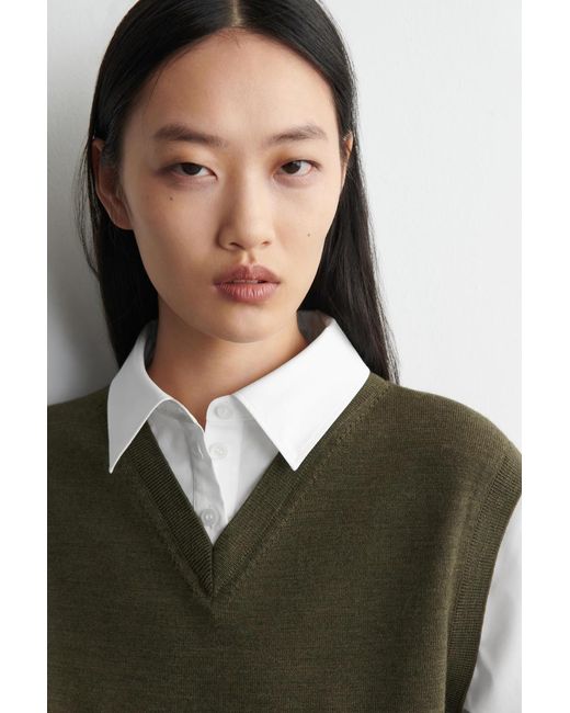 COS Green Layered Merino Wool Sweater Tank
