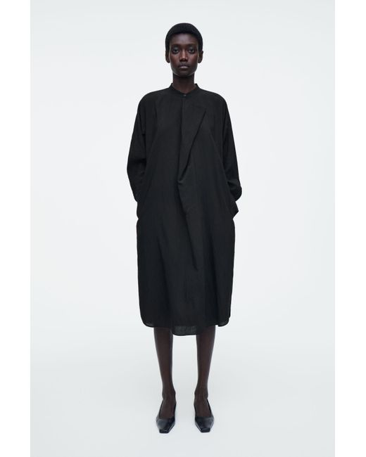 COS Black Draped Belted Midi Dress