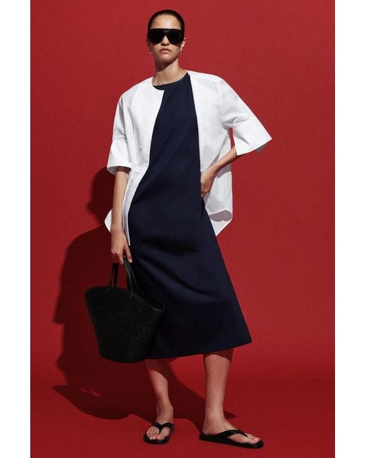 COS Blue Folded-Shoulder Cotton-Jersey Midi Dress