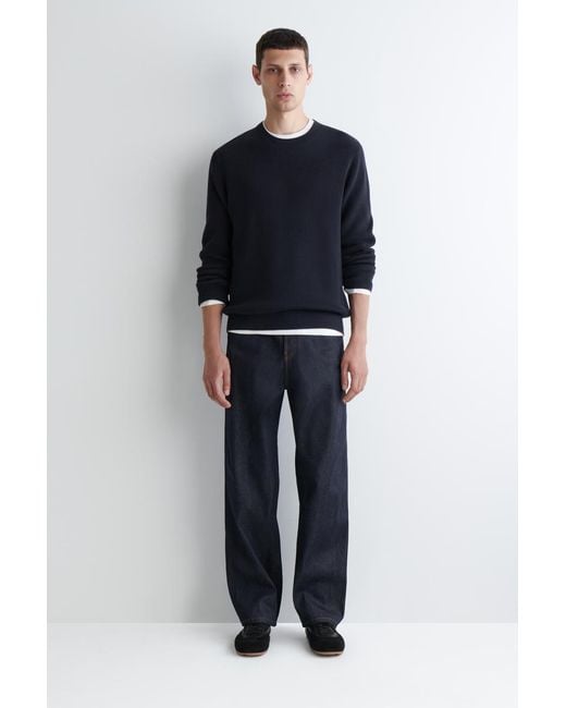 COS Blue Cotton Crew-Neck Sweater for men