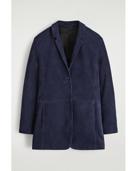 COS Blue Suede Single-Breasted Blazer