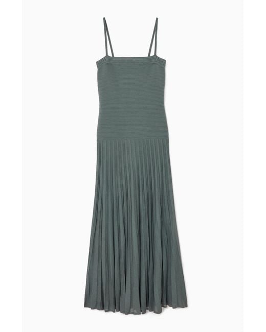 COS Green Pleated Knitted Maxi Dress