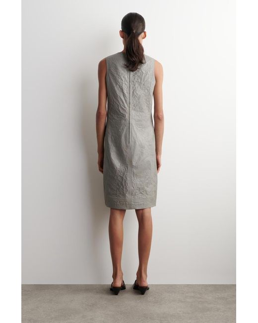 COS Textured-Leather Shift Dress in Gray