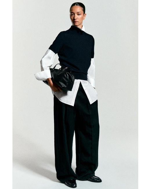 COS Blue Merino Wool Turtleneck Top