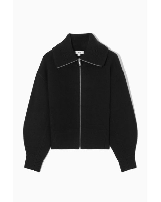 COS Black Waisted Knitted Wool Bomber Jacket
