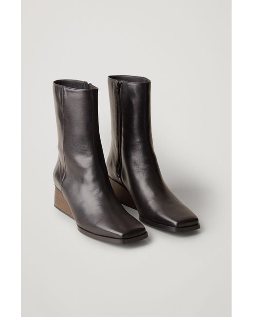 COS Black Square-toe Wedge Boots