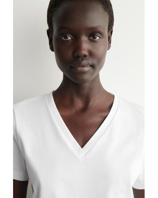 COS White Cotton V-Neck T-Shirt